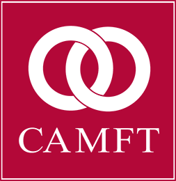CAMFT logo featuring two overlapping green circles on a red background. Represents the California Association of Marriage and Family Therapists.