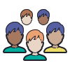 Diverse group of five illustrated people with varying hair colors and styles, representing unity and collaboration in a community setting.