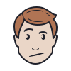 Illustration of a man with neutral expression and light brown hair, emphasizing a thoughtful or unsure demeanor, relevant for emotional expression contexts.